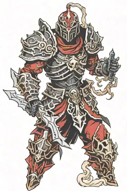 necromancer wearing black and red armour tattoo design idea