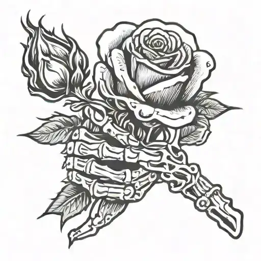 skeleton hand holding a rose tattoo design idea