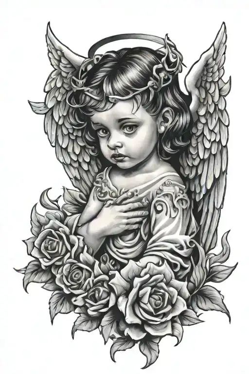 cry baby angel tattoo design idea