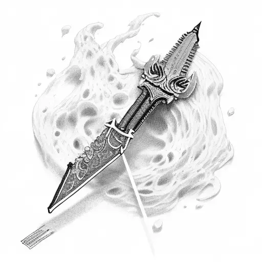 espada com guitarra quebrada e uma violeta roxa tattoo design idea