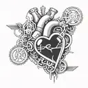 Create a tattoo design featuring a mechanical heart intertwined with emo rock lyrics tattoo design idea