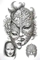 henya mask split in half tattoo design idea