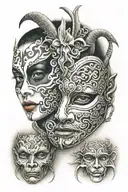 henya mask split in half tattoo design idea