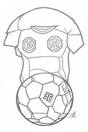 A minimalist design of a football with the initials of Jamal Musiala, Thiago Alcantara, and Arjen Robben incorporated into the design tattoo design idea