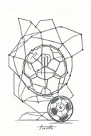 A minimalist design of a football with the initials of Jamal Musiala, Thiago Alcantara, and Arjen Robben incorporated into the design tattoo design idea