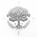 A tattoo design that combines elements of nutrition and spirituality, such as a tree of life made up of various fruits and vegetables in dotwork style. tattoo design idea