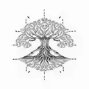 A tattoo design that combines elements of nutrition and spirituality, such as a tree of life made up of various fruits and vegetables in dotwork style. tattoo design idea