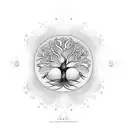 A tattoo design that combines elements of nutrition and spirituality, such as a tree of life made up of various fruits and vegetables in dotwork style. tattoo design idea