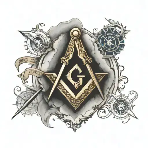 Masonic square and compass tattoo design idea