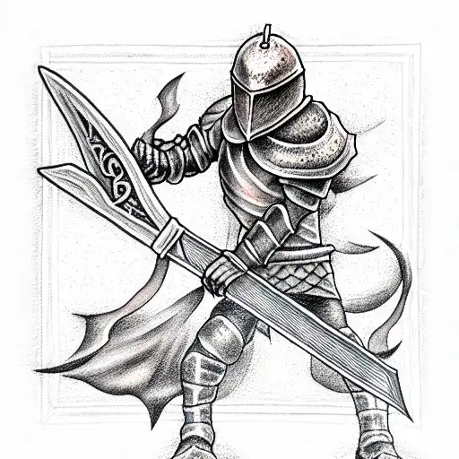 knight holding double sided ax⁰ tattoo design idea