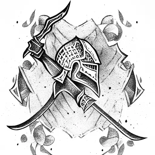 knight holding double sided ax tattoo design idea