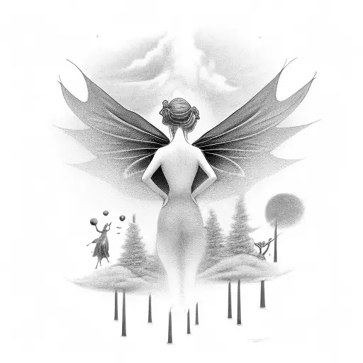 past present and future, development, loneliness, fairies tattoo design idea