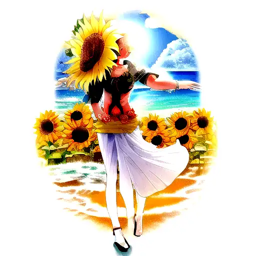 Sunflower, ocean, sun, roses, half sleeve  tattoo design idea