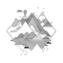 A mountain range with an abstract representation of a sales graph integrated into the design tattoo design idea