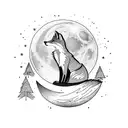 Fox against the background of the forest and the moon tattoo design idea