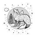Fox against the background of the forest and the moon tattoo design idea