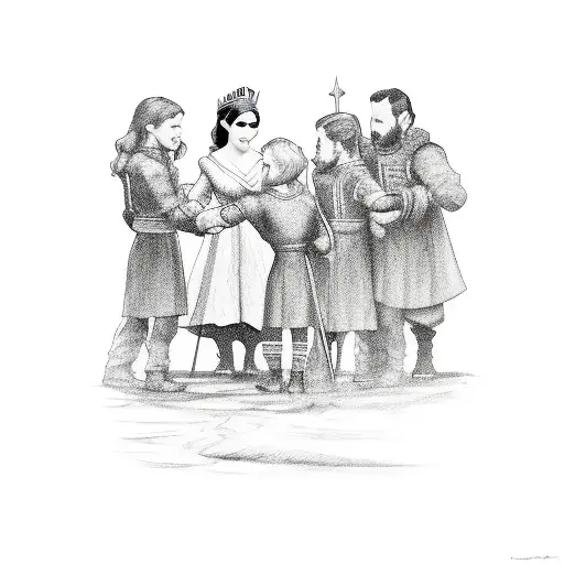 king and queen guiding kid and the kid guides three more children tattoo design idea