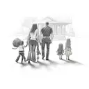 king and queen guiding kid with a chain and the kid guides three more children behind him tattoo design idea