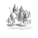 king and queen guiding kid with a chain and the kid guides three more children behind him tattoo design idea