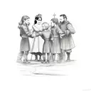 king and queen guiding kid and the kid guides three more children tattoo design idea