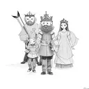 king and queen guiding kid and the kid guides three more children tattoo design idea