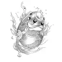 A koi fish transforming into a daruma doll tattoo design idea