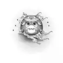 A koi fish transforming into a daruma doll tattoo design idea