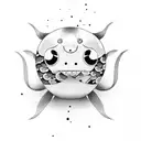 A koi fish transforming into a daruma doll tattoo design idea