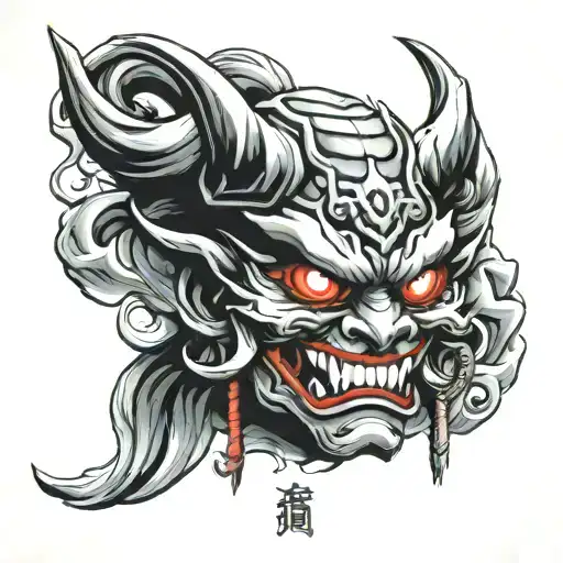 oni mask shinto shrine tattoo design idea
