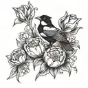 tulip & magpie tattoo design idea