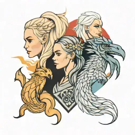 Rhaenys, Rhaenyra and Daenerys Targaryen together tattoo design idea