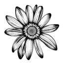 the word joy in cursive turning into the stem of a daisy tattoo design idea