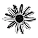 the word joy in cursive turning into the stem of a daisy tattoo design idea