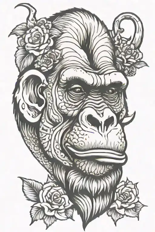 gorilla, elephant, giraffe head tattoo holding tattoo design idea