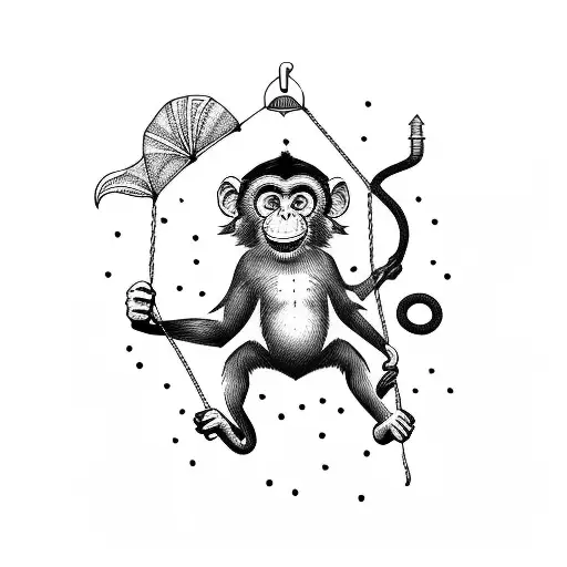 monkey parachuting  tattoo design idea