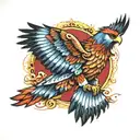 Traditional style Red Tail Hawk with intricate feather details tattoo design idea