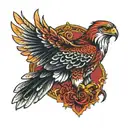 Traditional style Red Tail Hawk with intricate feather details tattoo design idea