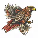 Traditional style Red Tail Hawk with intricate feather details tattoo design idea