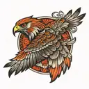 Traditional style Red Tail Hawk with intricate feather details tattoo design idea