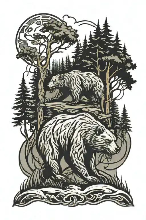 bear forest trees norse  tattoo design idea