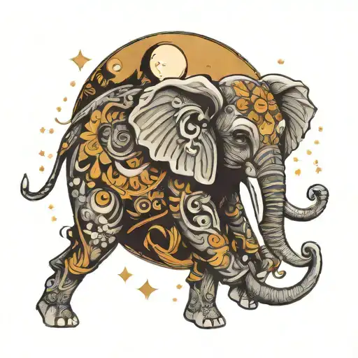 moon elephant surrounded tattoo design idea