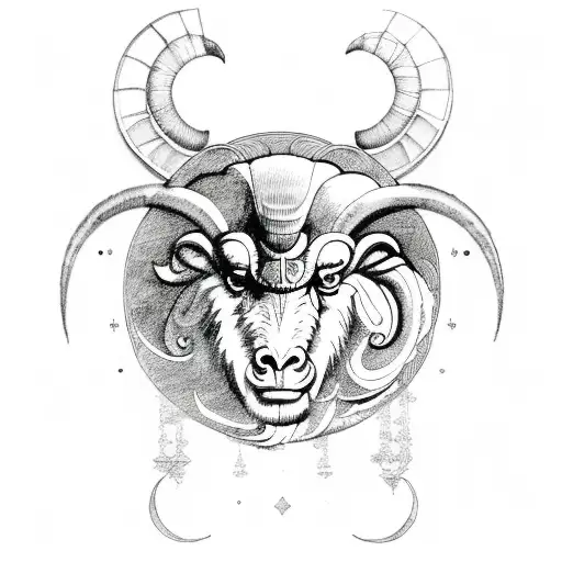 aries ram and moon cycle  tattoo design idea