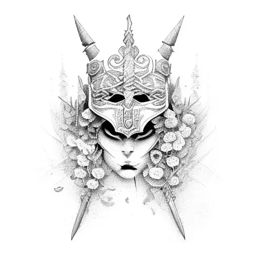 warrior in garden tattoo design idea