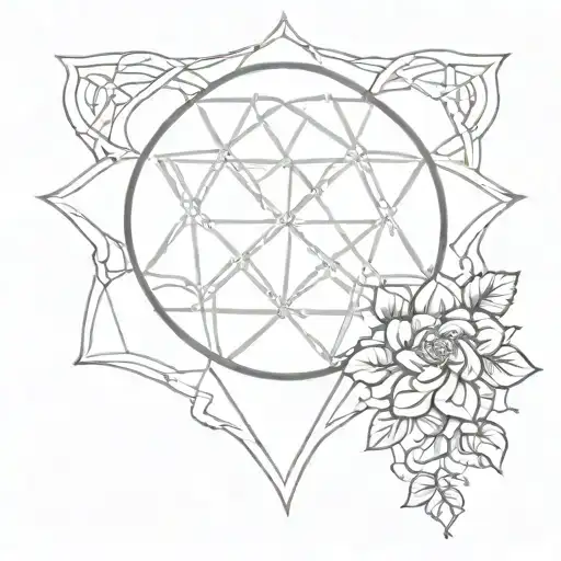 flower of life with metatrons cube and celtic trinity heart knott tattoo design idea