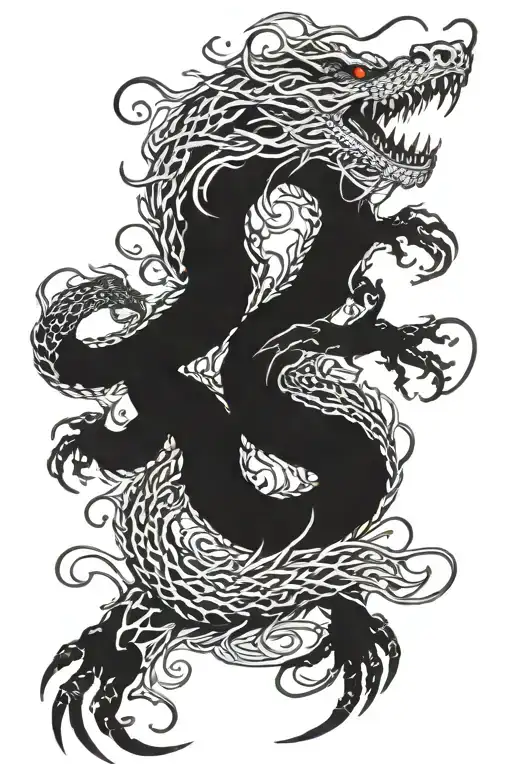 Hydra dragon emerging tangled together wide composition tattoo design idea