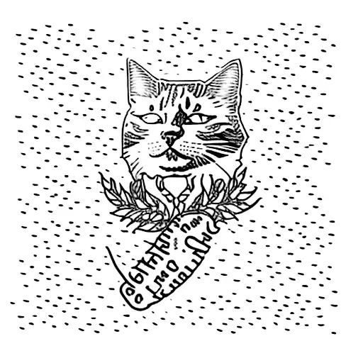 A tattoo of a BTS lyric with a cat silhouette in a dotwork style tattoo design idea