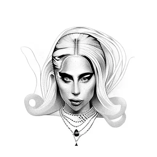 A tattoo of Lady Gaga in a blackwork style tattoo design idea