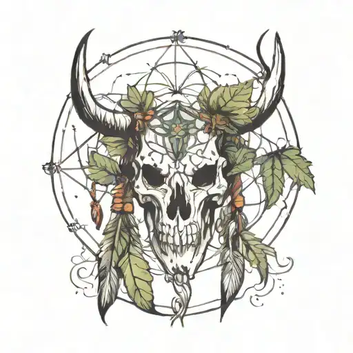 anarchie cannabis leaf bison skull dream catcher tattoo design idea