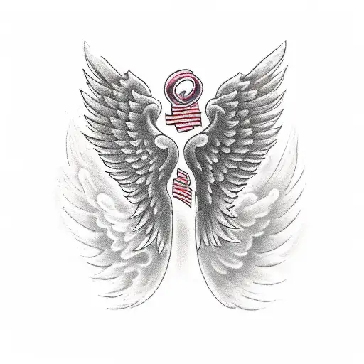 two angel wings with medium detail, left wing is dark and stands for evil. right wing is light and stands for good.  tattoo design idea