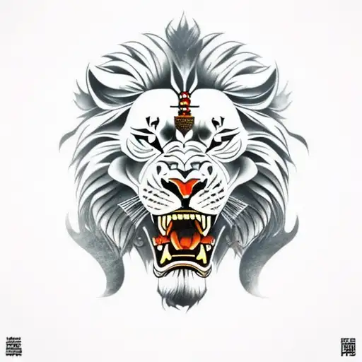 Realistic ancient warrior. Fighting with lions tattoo design idea
